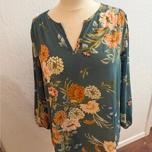 Fun 2 Fun Floral Blouse - Teal and Coral